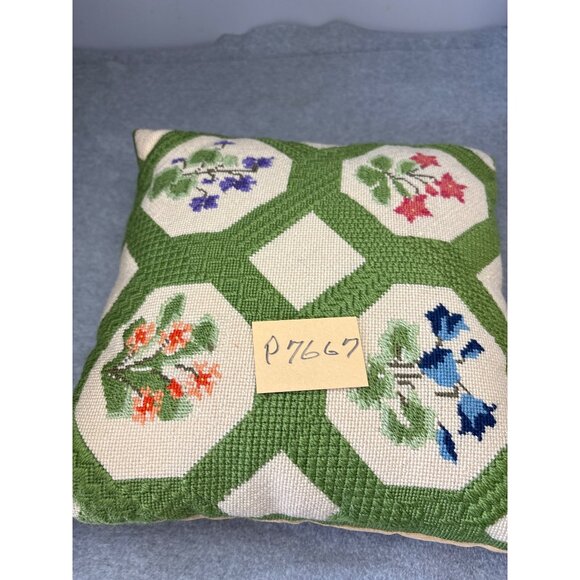 Vintage Needlepoint Floral Pillow with Corduroy Back - Picture 8 of 8